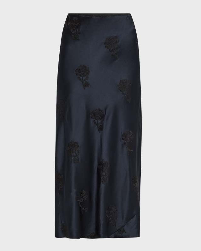 Sense Of Shine II Embroidered Satin Midi Skirt